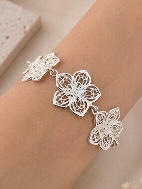 925 Sterling Silver Large Flower Bracelet Big Statement Bracelet